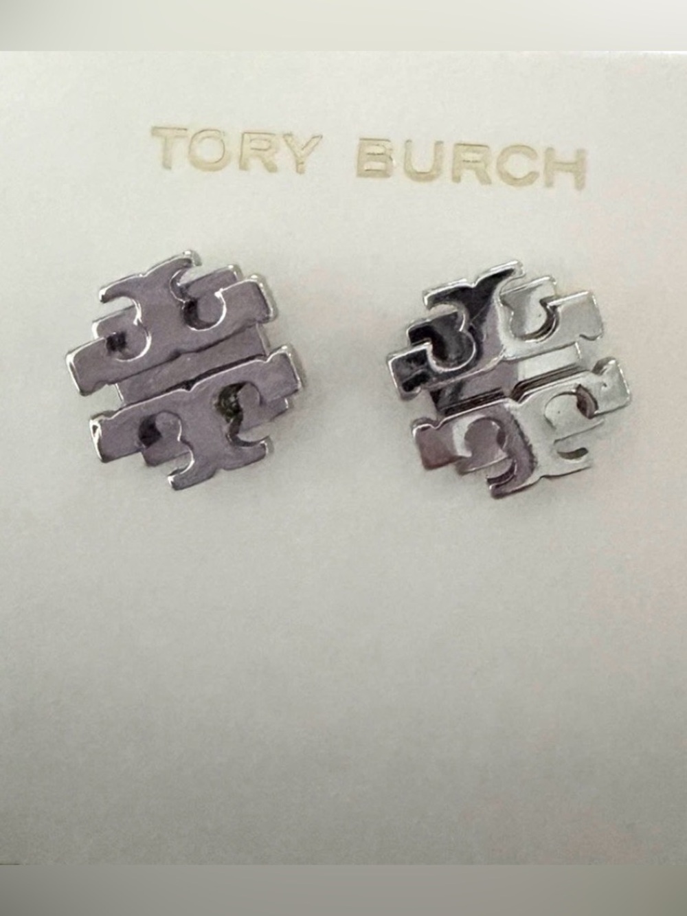 Tory Burch Silver Double-T Large logo stud earrings